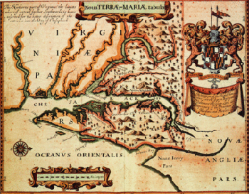 Early colonial map of Maryland and Virginia